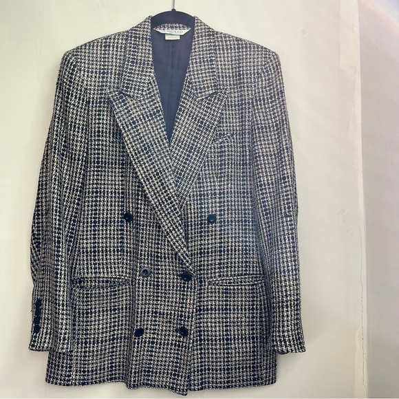 vintage austin reed 100% silk tweed double breasted blazer jacket - Picture 5 of 12